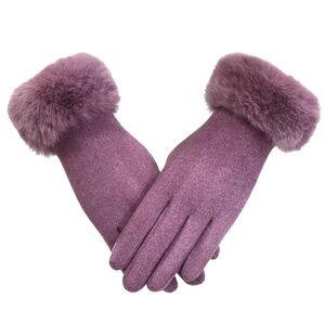 Elegant Rabbit Fur Cuff Gloves Touchscreen OS